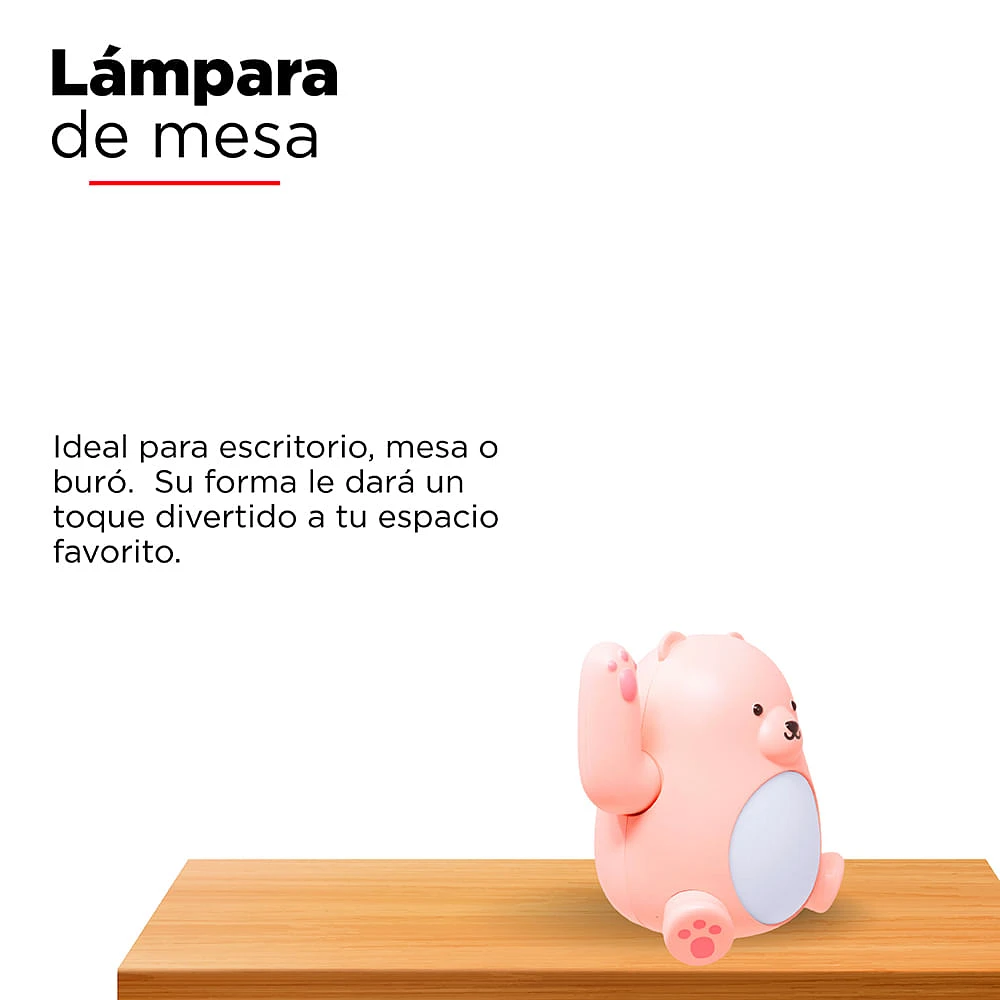 Lámpara De Noche Oso Plástico Rosa 10.4x8.5x10.6 cm