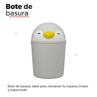 Bote De Basura Pingüino Sr. Miniso Plástico Gris 13.2x20 cm