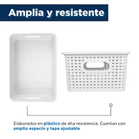 Canasta Con Tapa Plástico Blanca 26X18.6X10.4CM