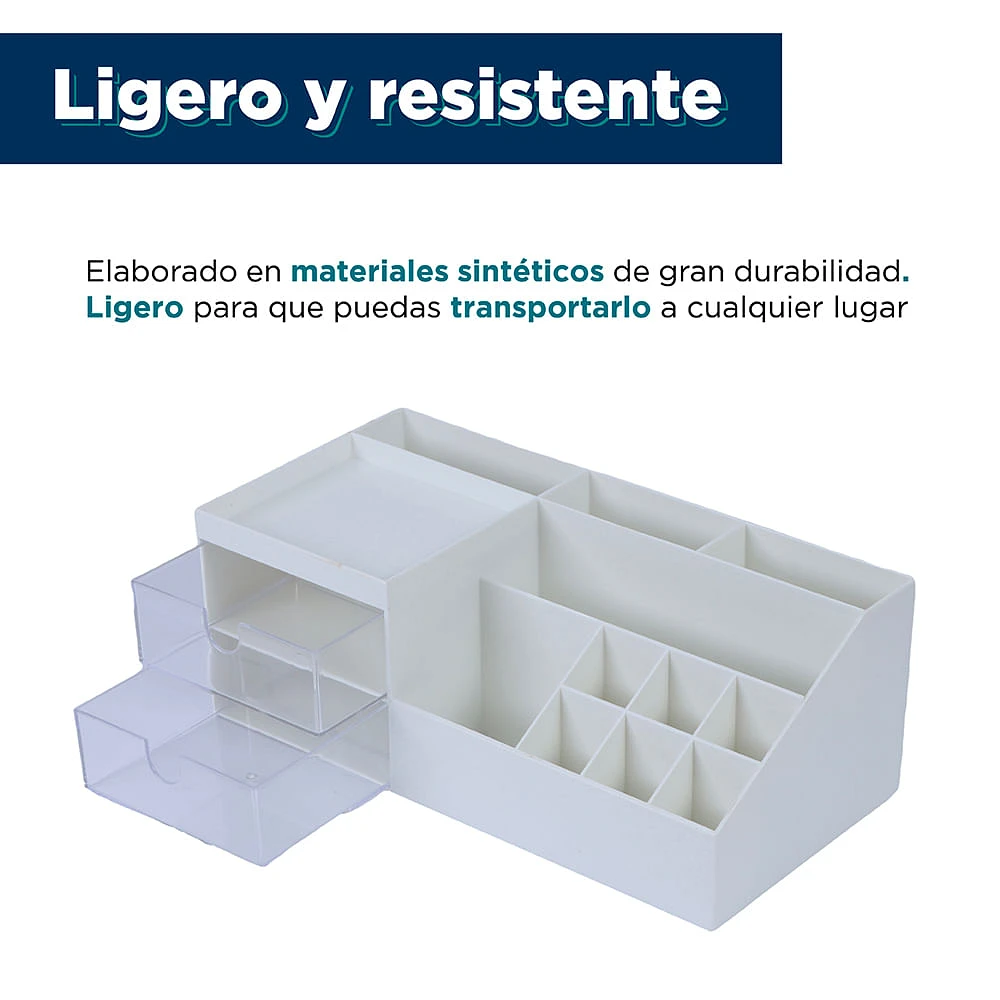 Organizador De Escritorio Con Secciones Plástico Blanco 24.6x12x9.1 cm