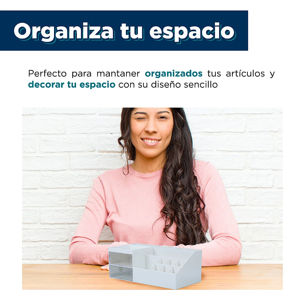 Organizador De Escritorio Con Secciones Plástico Blanco 24.6x12x9.1 cm