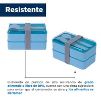 Contenedor De Alimentos Doble Nivel Plástico Azul 1000 ml