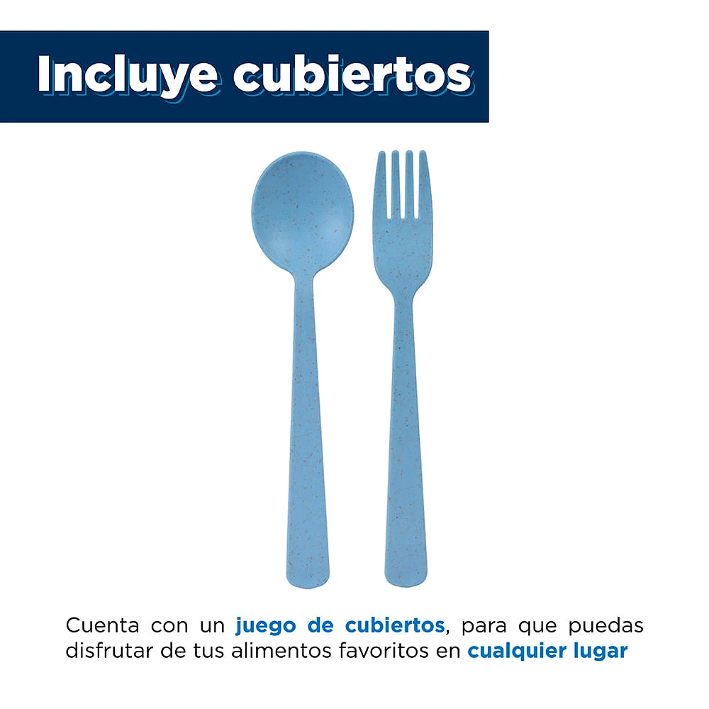 Contenedor De Alimentos Doble Nivel Plástico Azul 1000 ml