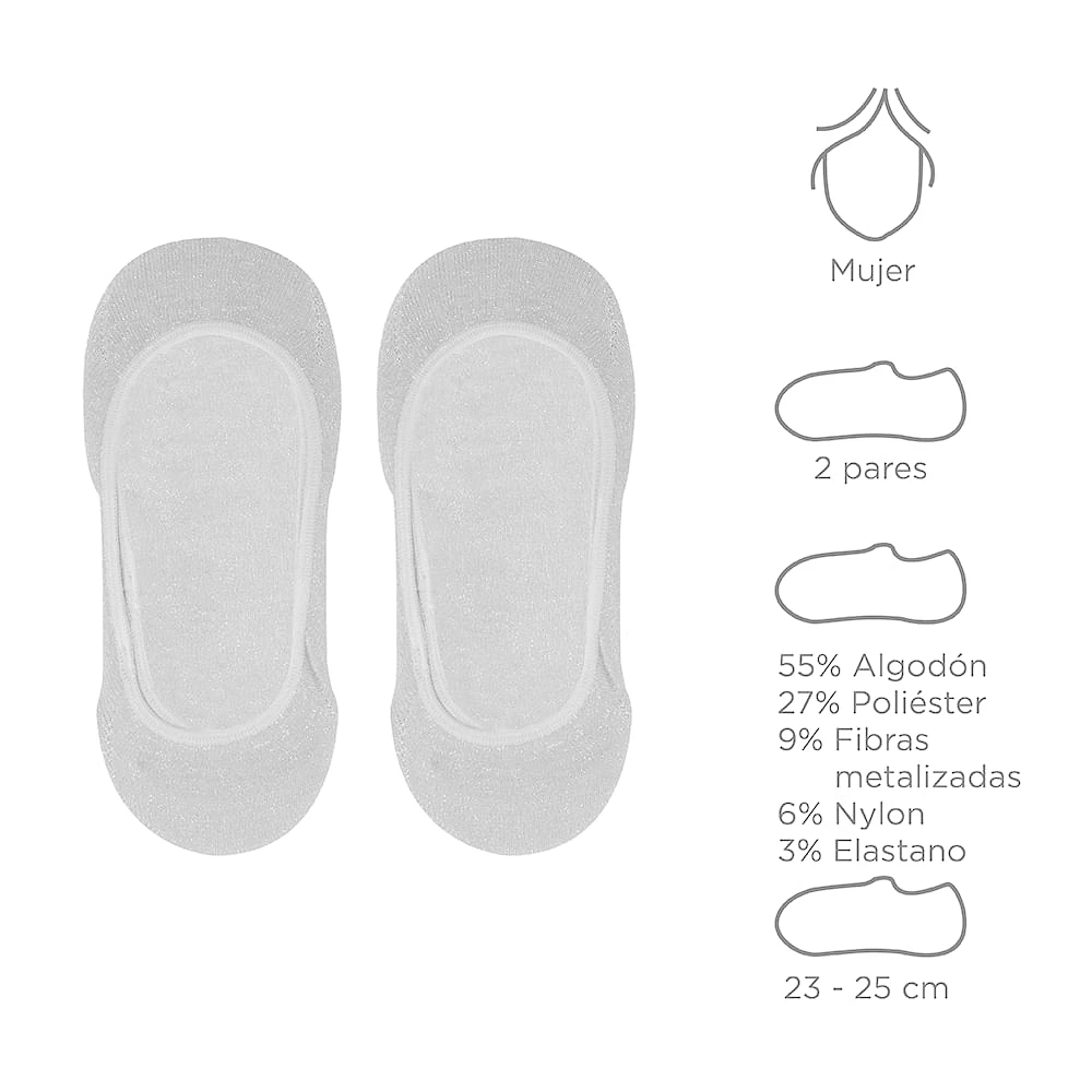 Set Tines Para Mujer 55% Algodón, 27% Poliéster, 9% Fibras, 6% Nailon, 3% Elastano Grises 22-24 2 Pares