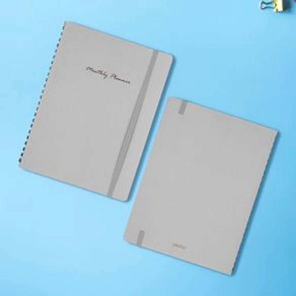 Cuaderno De Espiral Con Plan Mensual Gris 21.9X16.8X1.7CM 80 Hojas