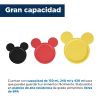 Set Contenedores De Alimentos Disney Mickey Mouse Plástico 130 ml, 240 ml, 430 ml 3 Piezas