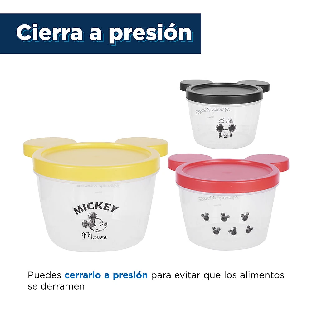 Set Contenedores De Alimentos Disney Mickey Mouse Plástico 130 ml, 240 ml, 430 ml 3 Piezas