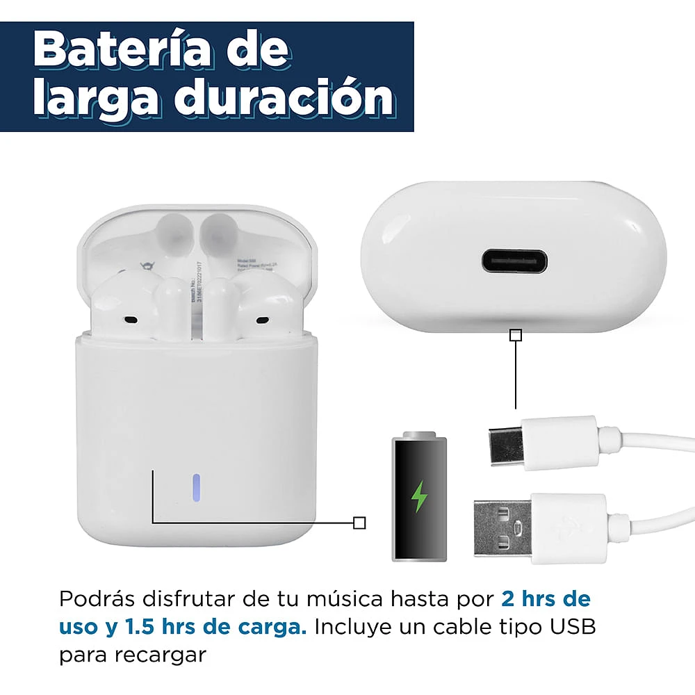 Audífonos Inalámbricos Con estuche De Carga Blancos 5x5 cm TWS