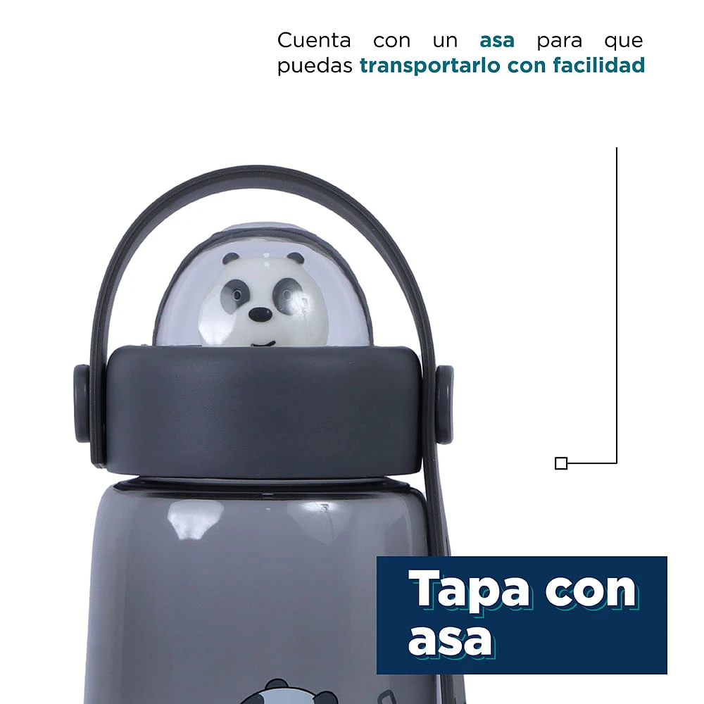 Cilindro We Bare Bears Panda Plástico Negro 600 ml