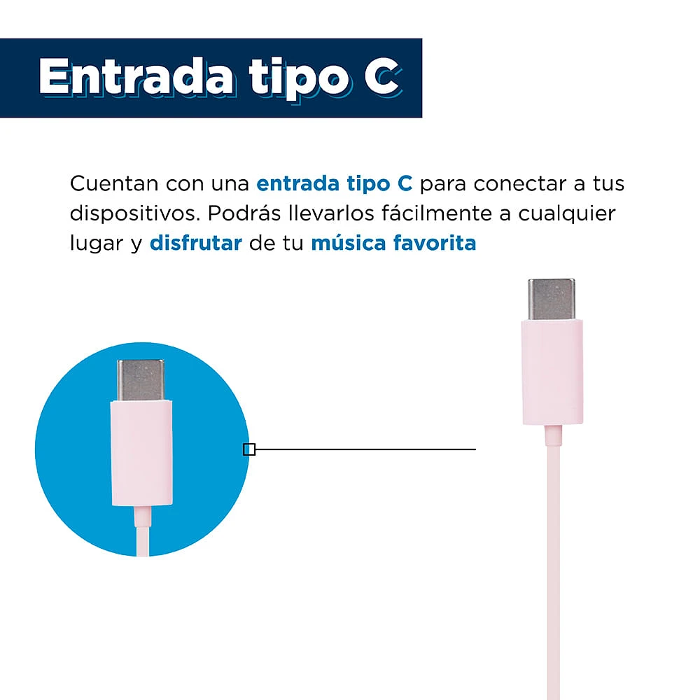 Audífonos De Cable Tipo C Rosas 110 cm