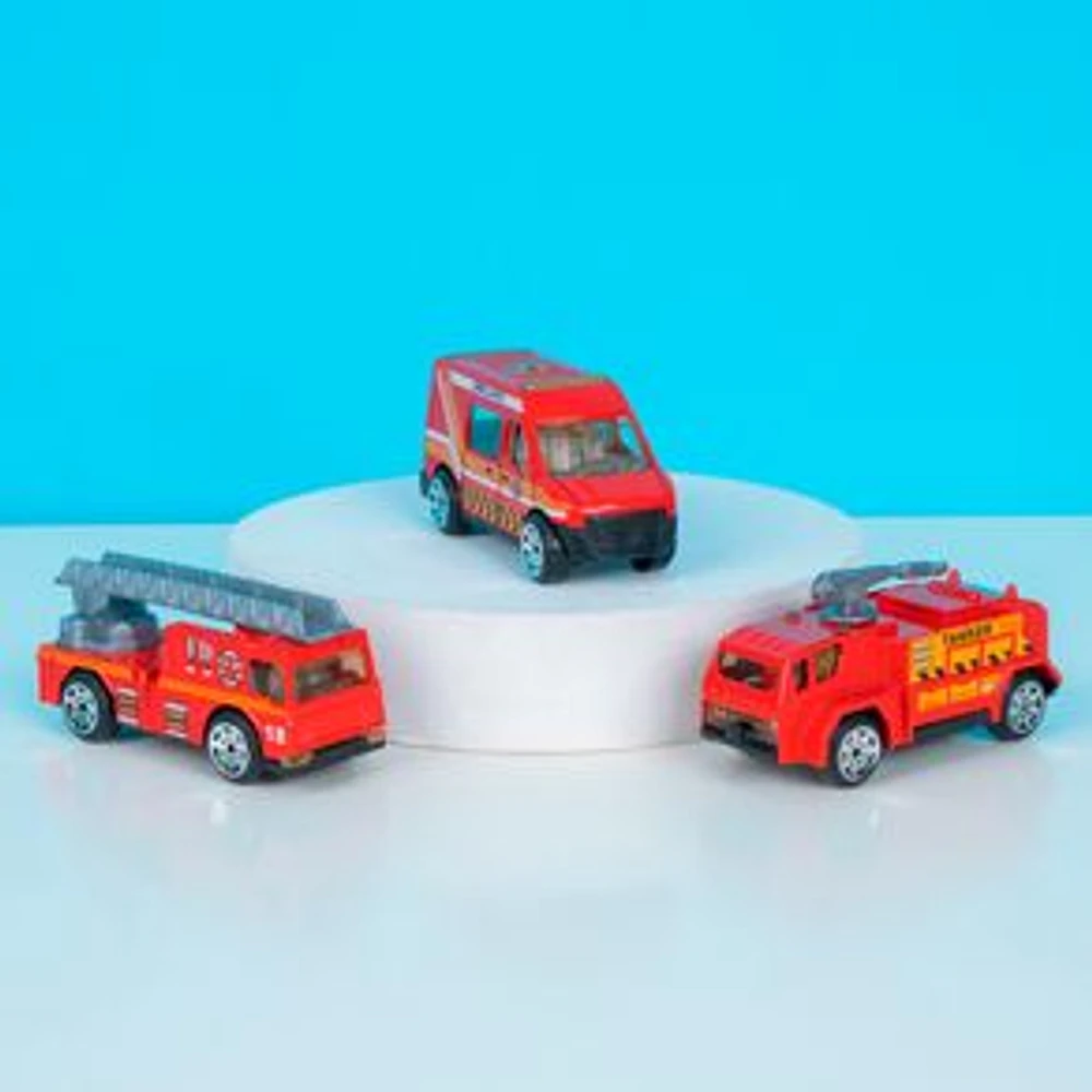 Set Vehículos De Juguete Bomberos Sintéticos Rojos 7.5x3 cm 3 Piezas