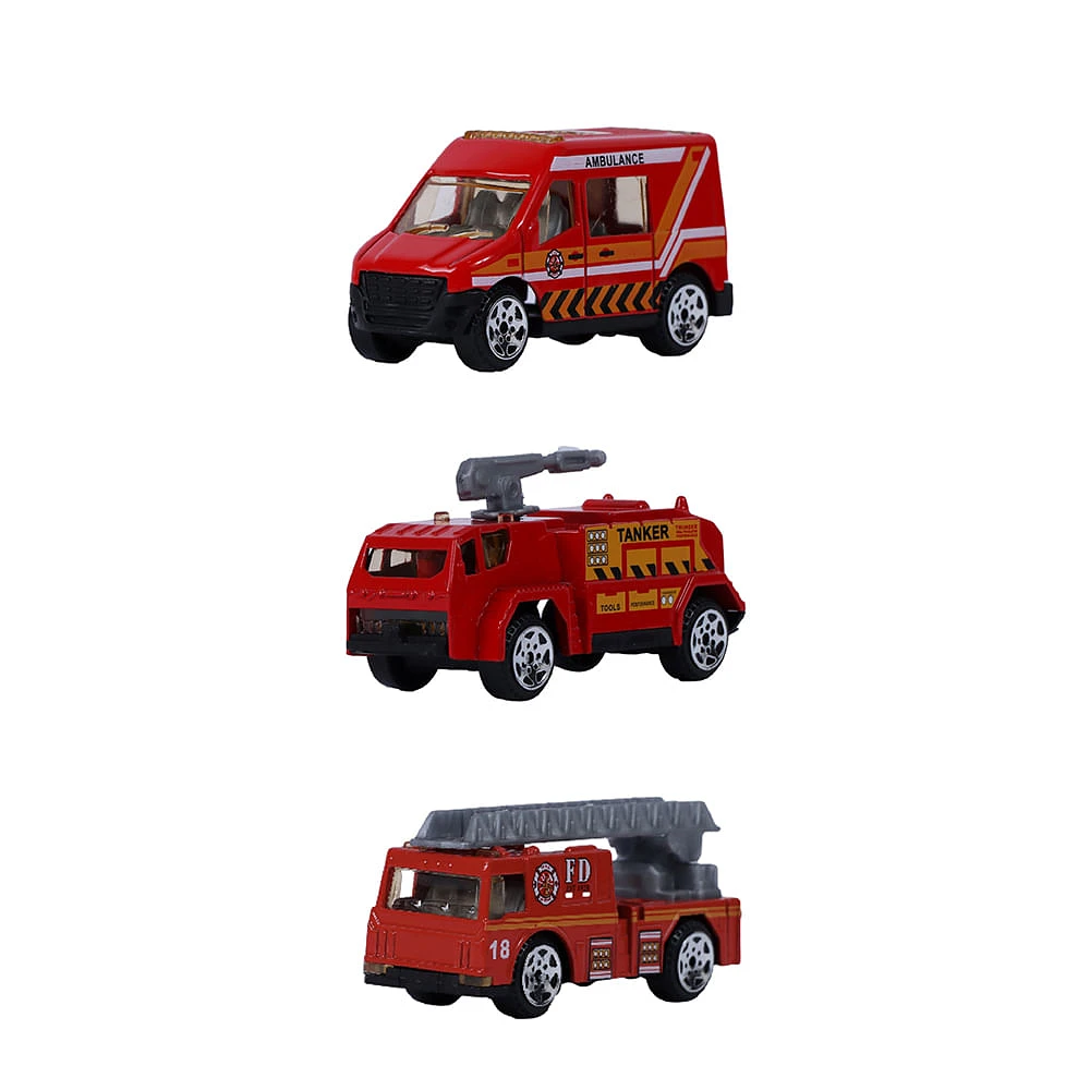 Set Vehículos De Juguete Bomberos Sintéticos Rojos 7.5x3 cm 3 Piezas
