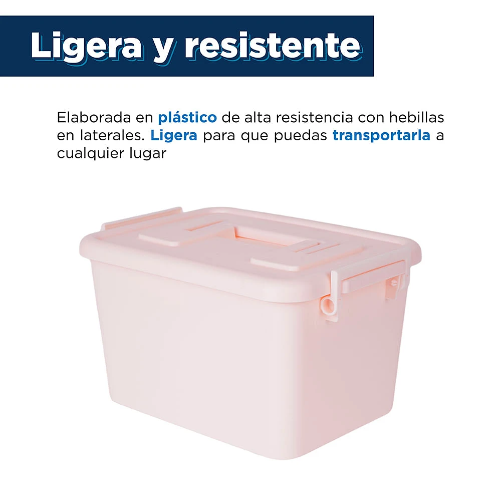 Caja Rectangular De Almacenamiento Con Tapa y Asa Plástico Rosa 25.5X17.7X14 cm