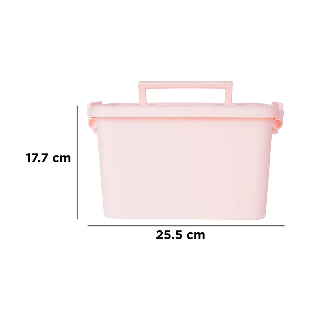 Caja Rectangular De Almacenamiento Con Tapa y Asa Plástico Rosa 25.5X17.7X14 cm