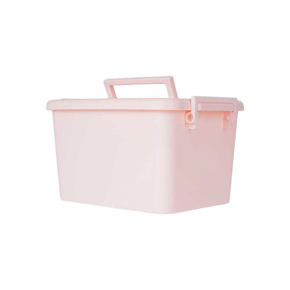 Caja Rectangular De Almacenamiento Con Tapa y Asa Plástico Rosa 25.5X17.7X14 cm