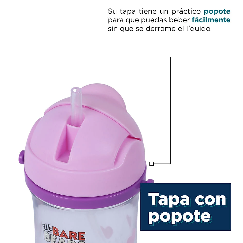 Cilindro We Bare Bears Polar Con Correa Y Popote Plástico Morado 400  ml