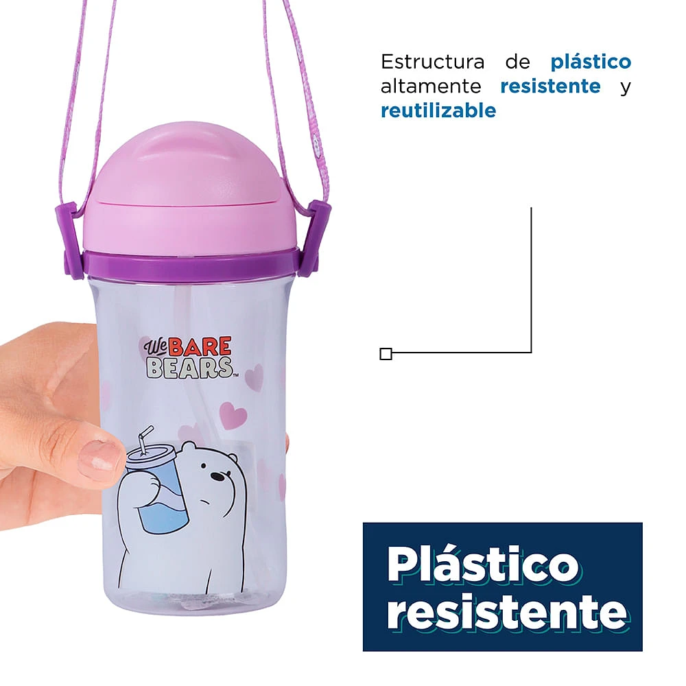 Cilindro We Bare Bears Polar Con Correa Y Popote Plástico Morado 400  ml