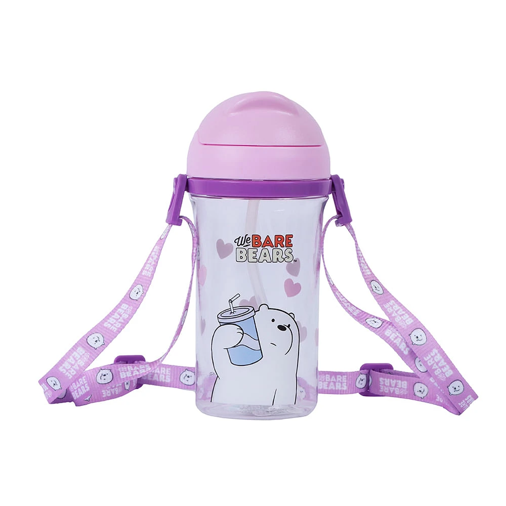 Cilindro We Bare Bears Polar Con Correa Y Popote Plástico Morado 400  ml