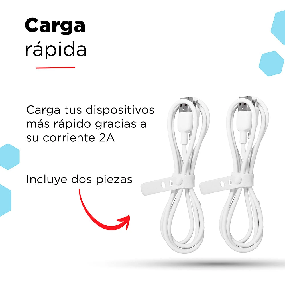 Set Cables De Carga USB A Micro USB Blancos 1 m 2 Piezas