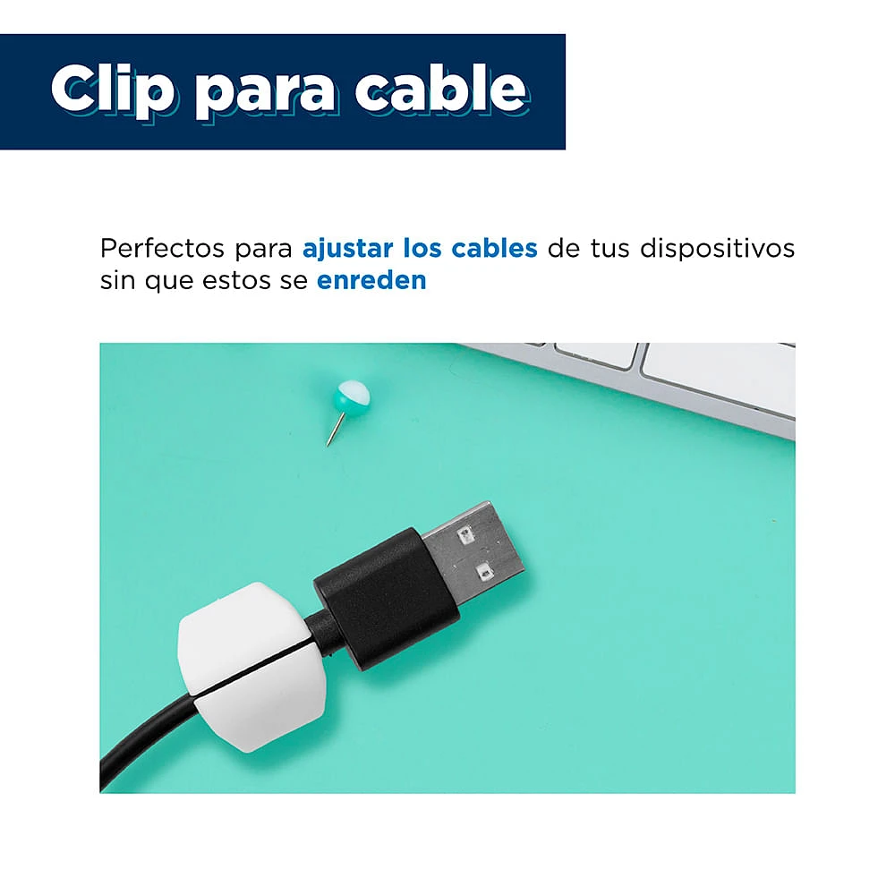 Set Clips Organizadores Para Cables Plástico Blancos 5 Piezas