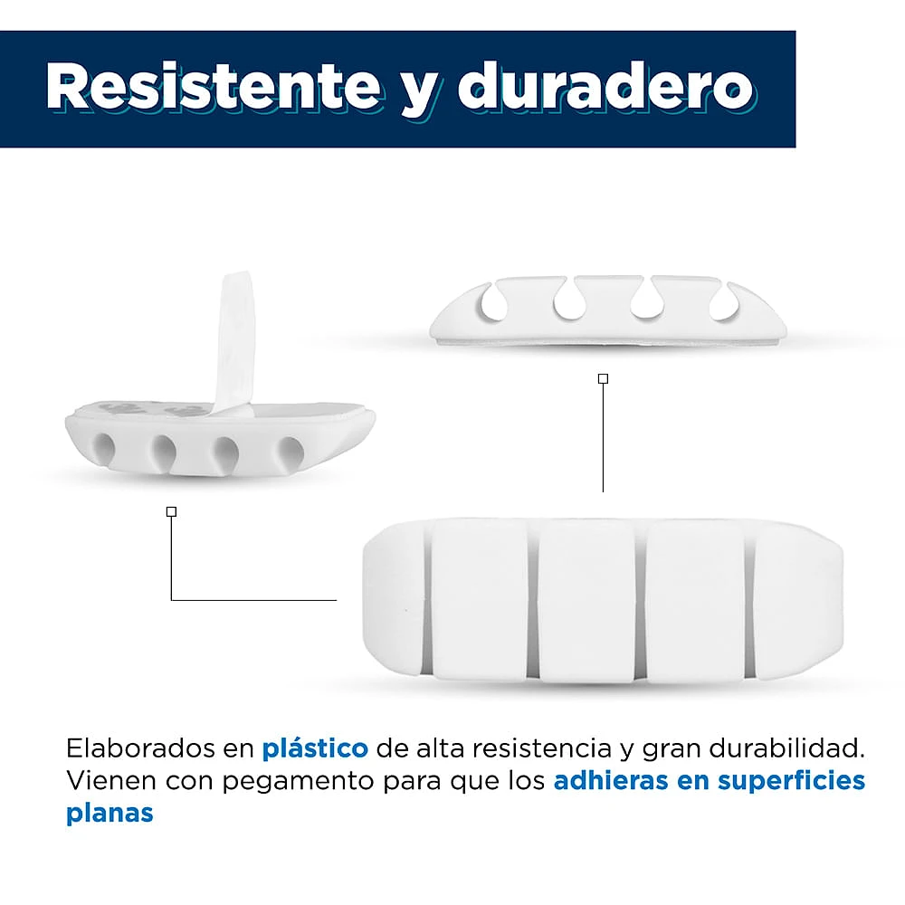 Set Clips Organizadores Para Cables Plástico Blancos 5 Piezas