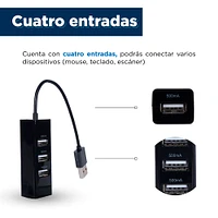 Adaptador USB 4 Puertos Negro 2x21.6 cm