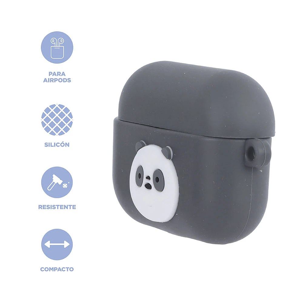 Funda Protectora Para Airpods Pro We Bare Bears Panda Silicona Negra 7x5x2.8 cm