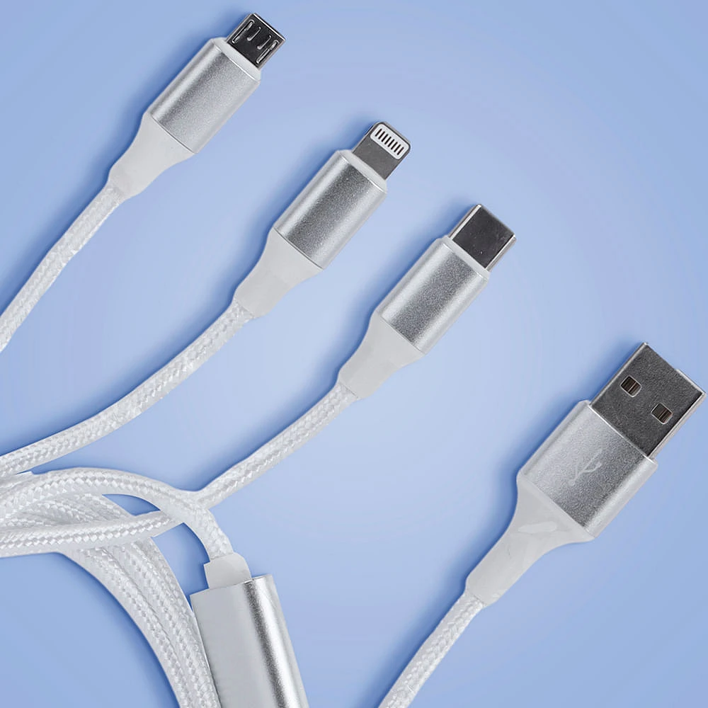 Cable De Carga Y Datos 3 En 1  Blanco 1 m Tipo C, Lightning Y Micro USB