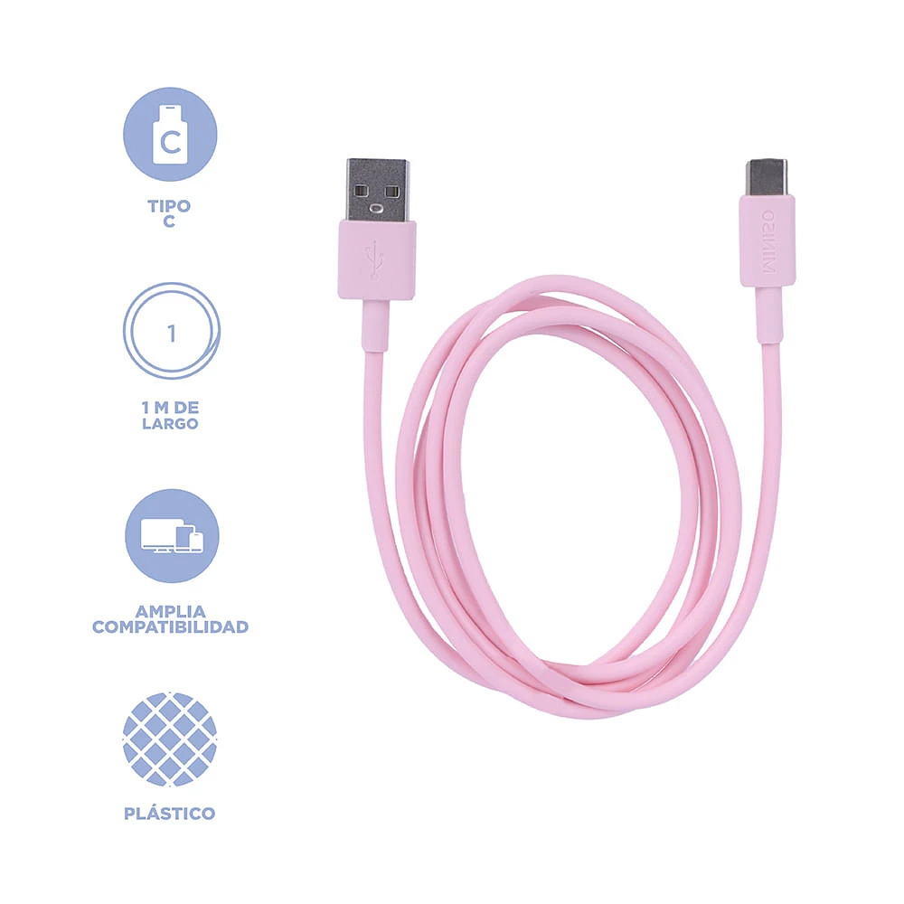 Cable De Carga Rápida Y Datos USB A Tipo C Rosa 1 m