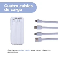 Batería Portátil Con Cables De Carga Power Bank Sintético Blanca 7.5x2x15 cm