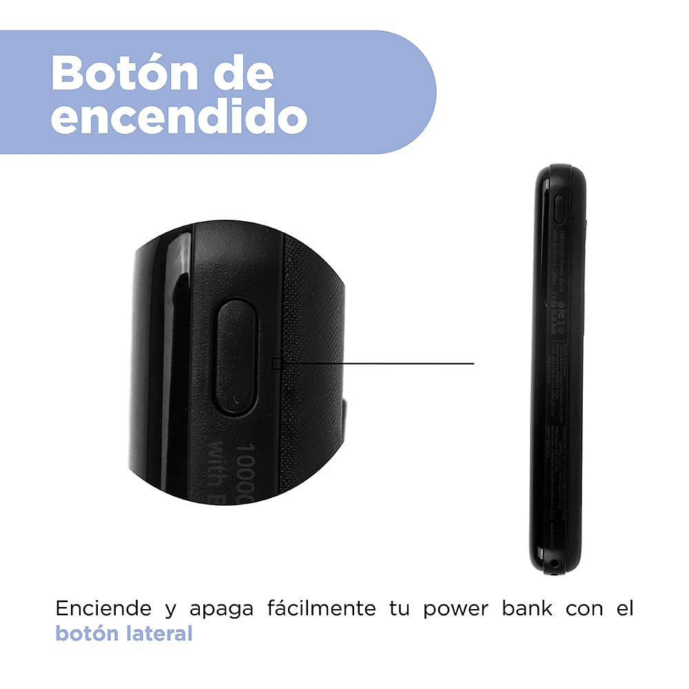 Batería Portátil Con Cables De Carga Power Bank Sintético Negro 7.5x2x15 cm