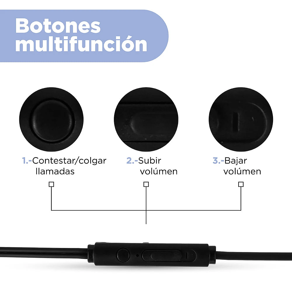 Audífonos De Cable Comando Manos Libres Negros 1.2 m 3.5 mm