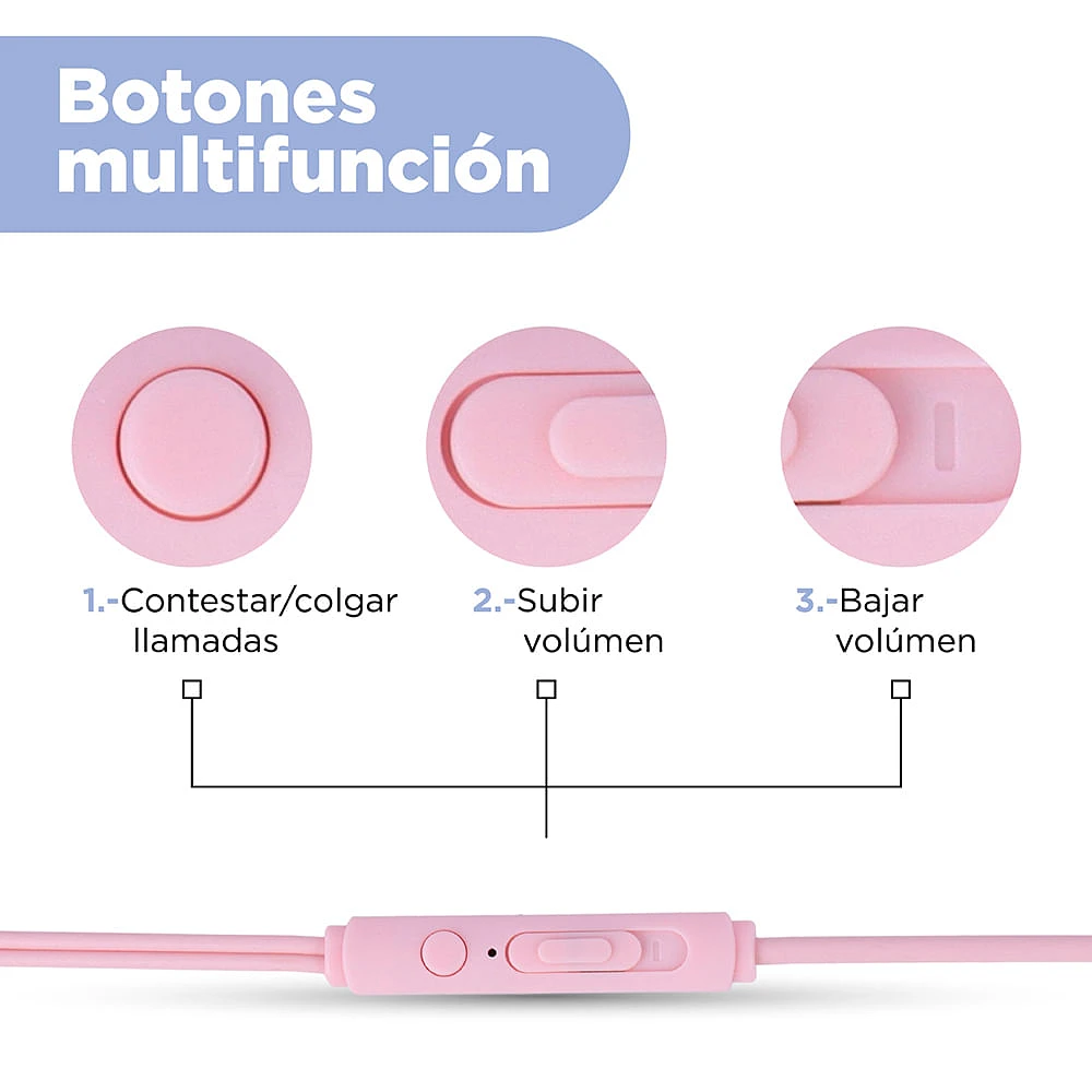 Audífonos De Cable Comando Manos Libres Rosas 1.2 m 3.5 mm