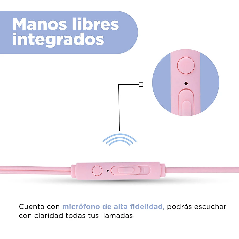 Audífonos De Cable Comando Manos Libres Rosas 1.2 m 3.5 mm