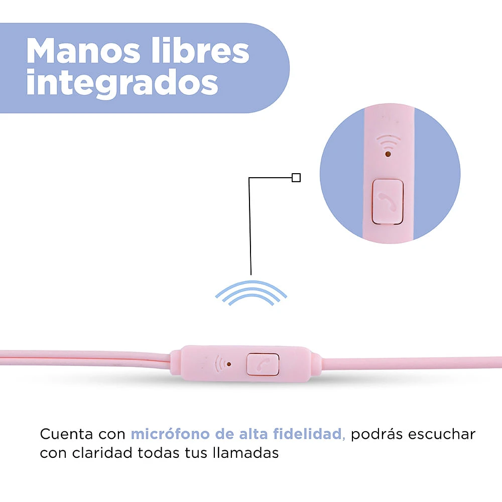 Audífonos De Cable Con Estuche De Capsula Rosas 1.2 m 3.5 mm