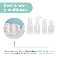 Kit Botellas De Viaje Plástico Transparentes 6 Piezas