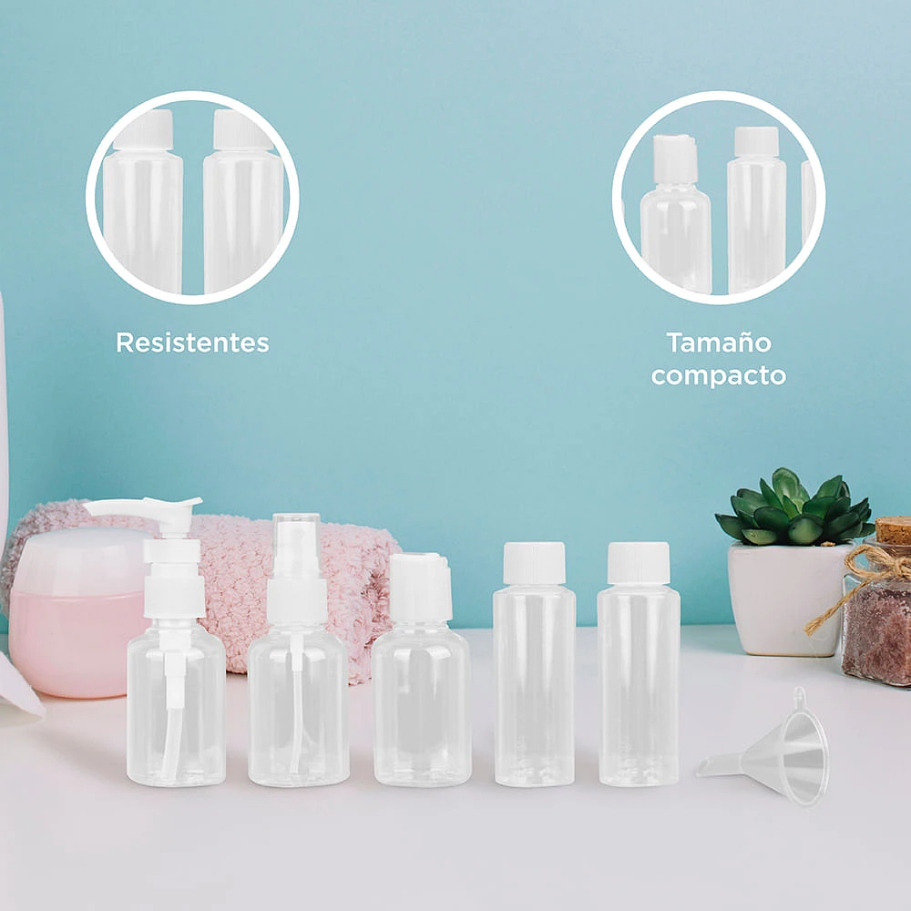 Kit Botellas De Viaje Plástico Transparentes 6 Piezas