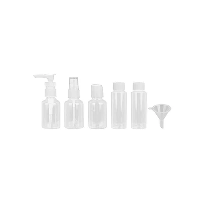 Kit Botellas De Viaje Plástico Transparentes 6 Piezas