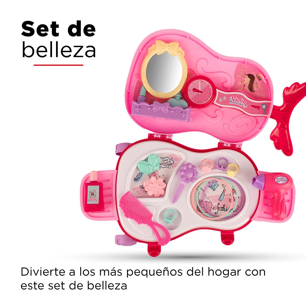 Set Juguete Con Estuche Salón De Belleza Sintético Rosa 38x21x25.5 cm 22 Piezas