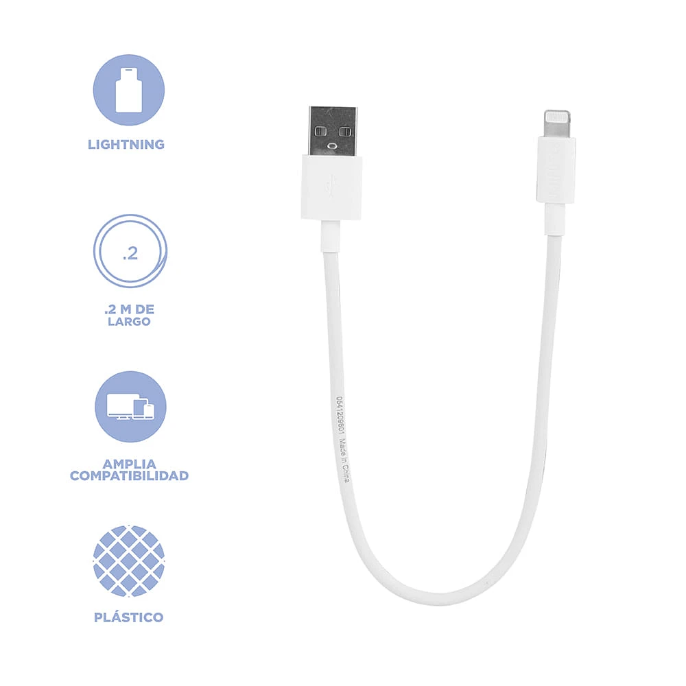 Cable De Carga USB a Lightning Blanco 20 cm