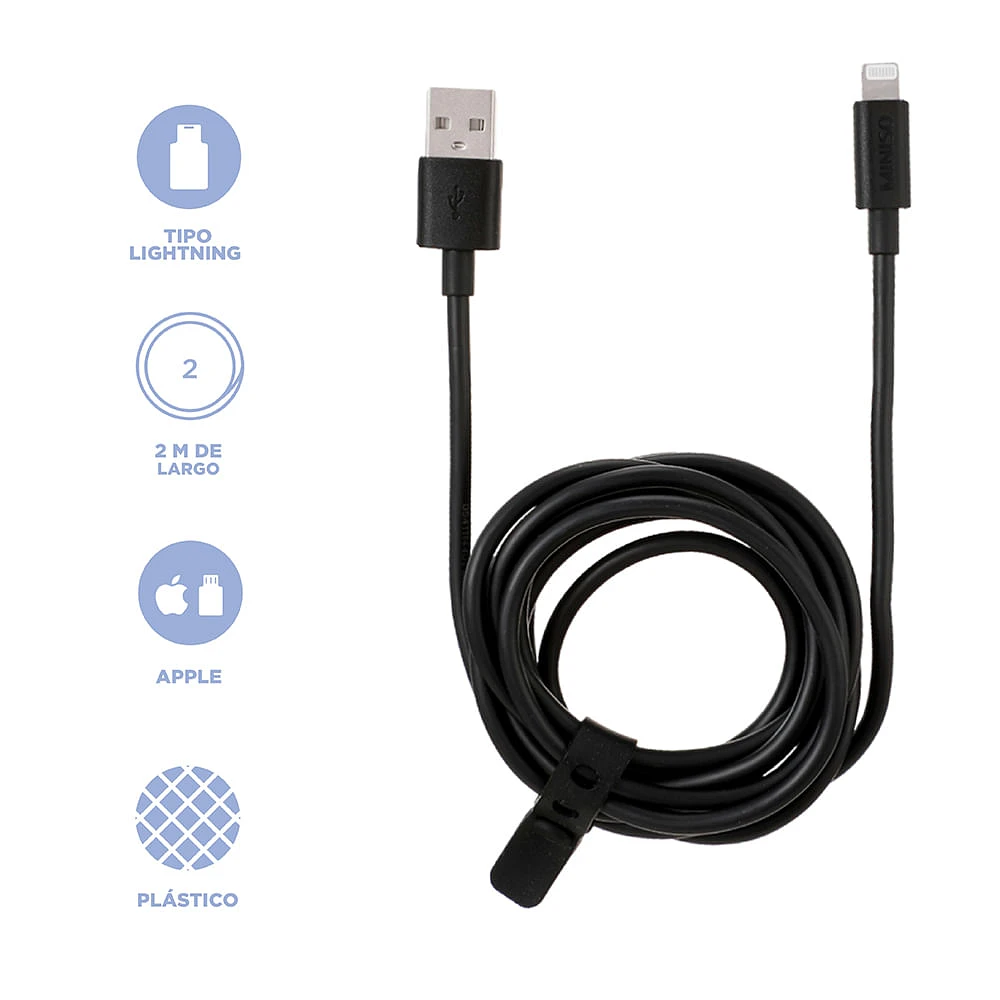 Cable De Carga USB a Lightning Negro 2M