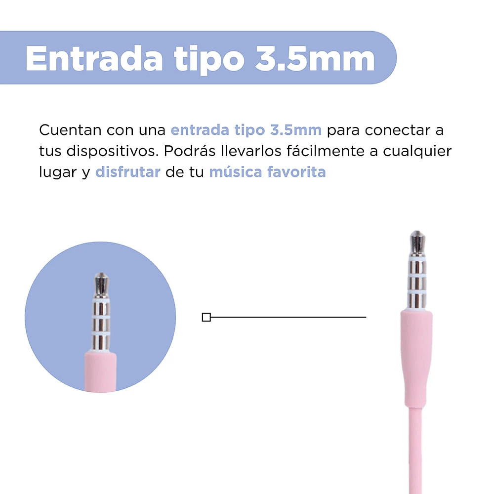 Audífonos De Cable In-Ear Metálicos, Rosa