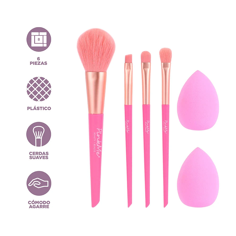 Kit De Maquillaje Pink Me Brochas Y Esponjas 6 Piezas