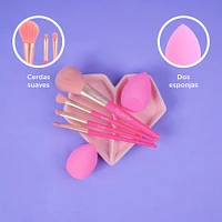 Kit De Maquillaje Pink Me Brochas Y Esponjas 6 Piezas