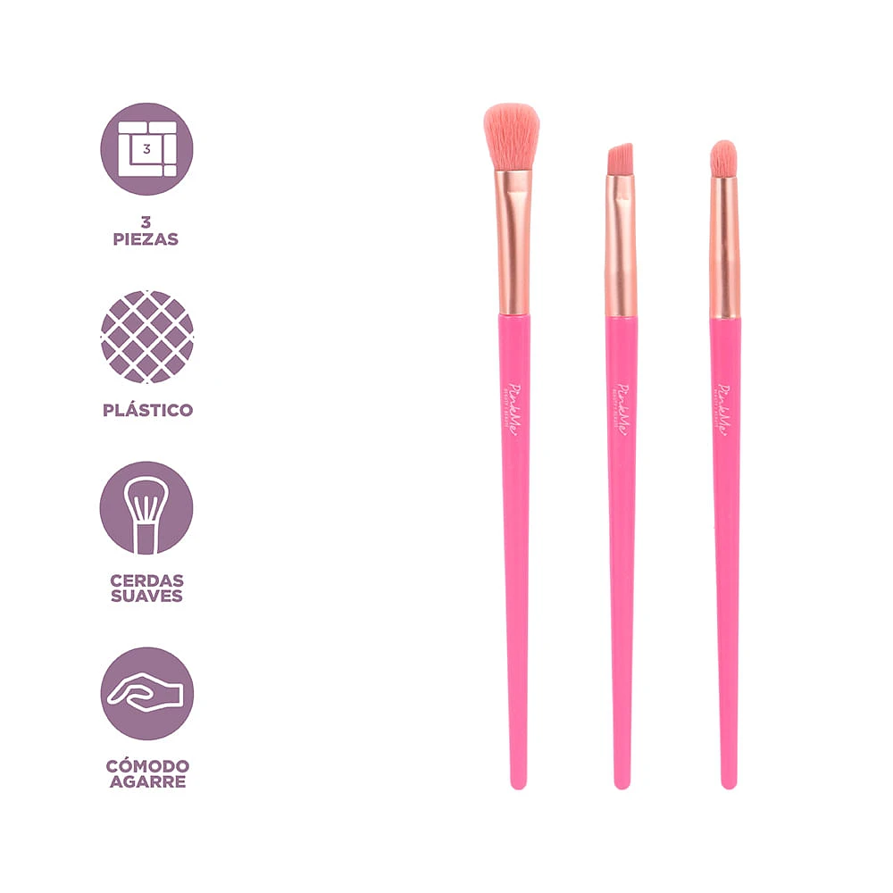 Set Brochas De Maquillaje Para Ojos Pink Me 3 Piezas