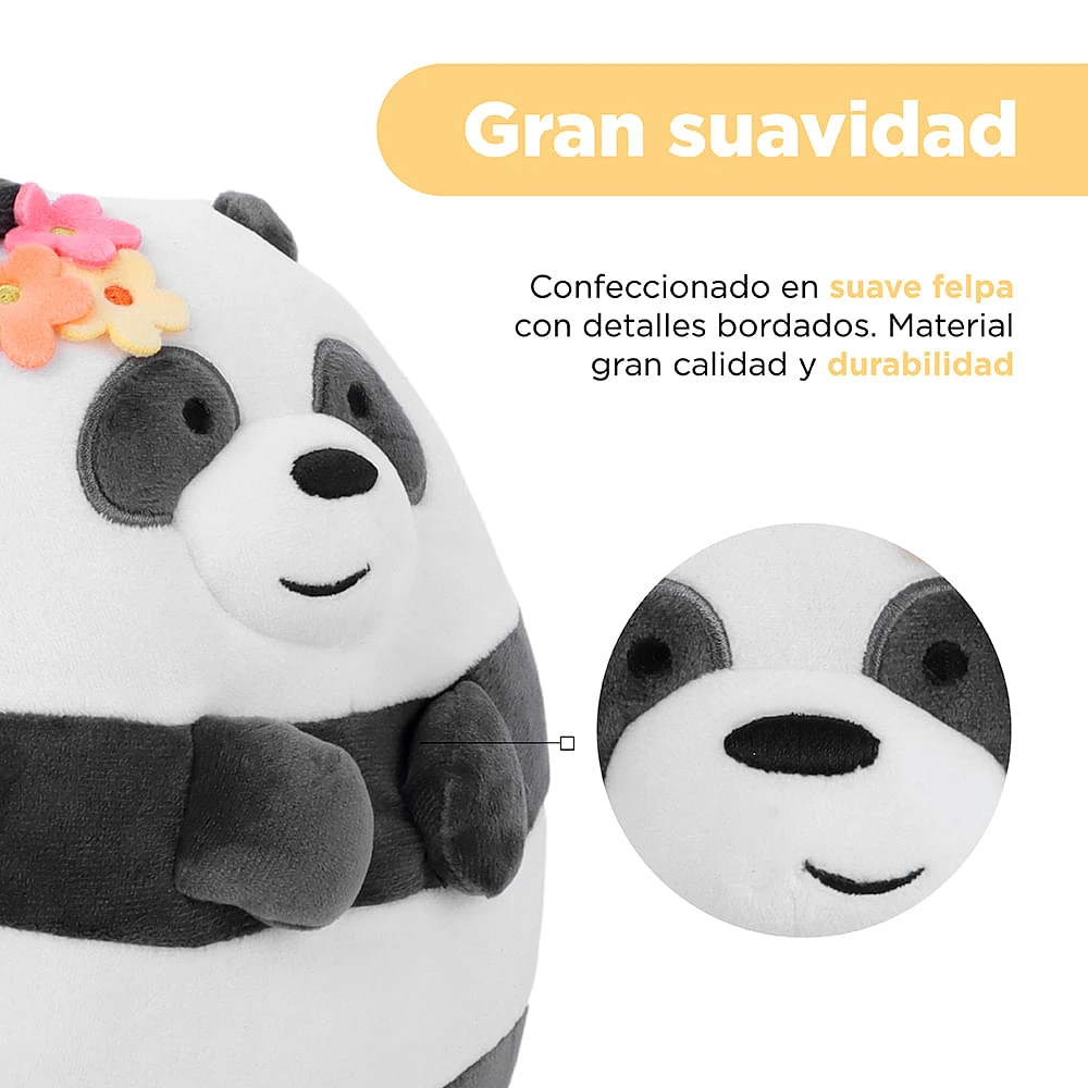 Peluche We Bare Bears Panda Con Adorno Floral Felpa 20x20 cm