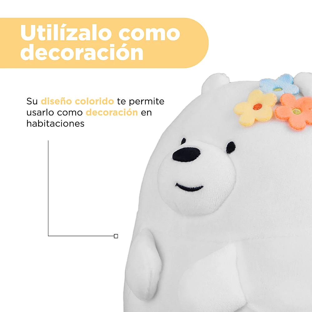 Peluche We Bare Bears Polar Con Adorno Floral Felpa Blanco 20x20 cm