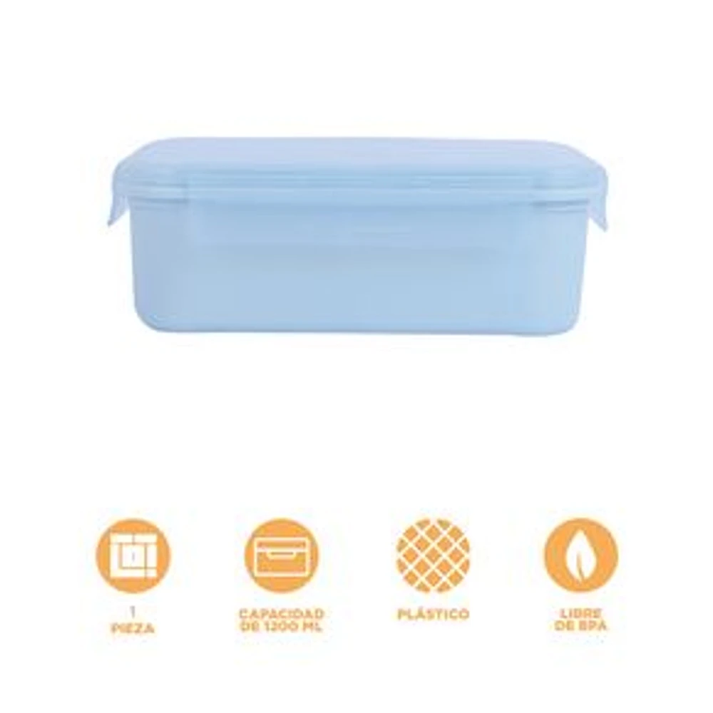 Contenedor De Alimentos En Forma Rectangular Con Cubiertos Plástico Azul 1200 ml