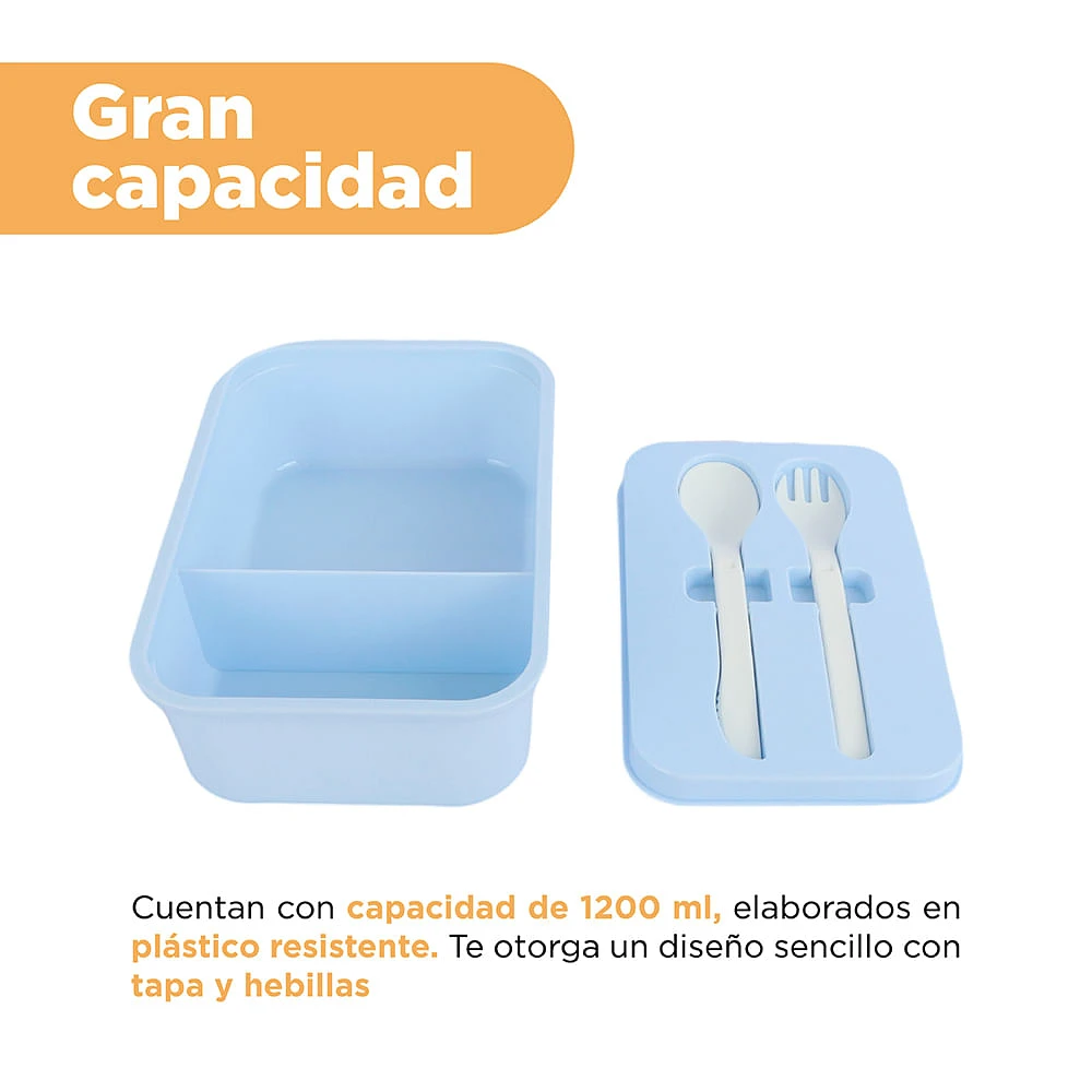Contenedor De Alimentos En Forma Rectangular Con Cubiertos Plástico Azul 1200 ml