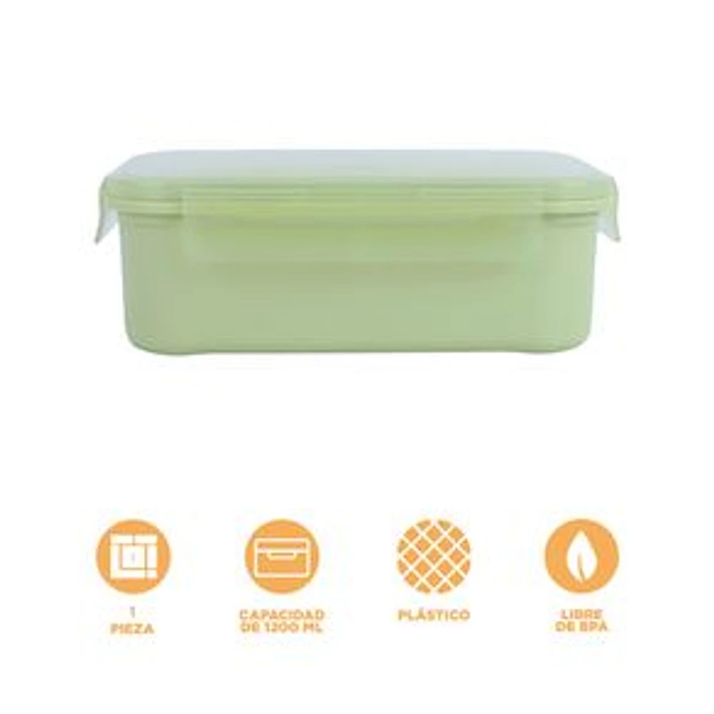 Contenedor De Alimentos En Forma Rectangular Con Cubiertos Plástico Verde 1200 ml